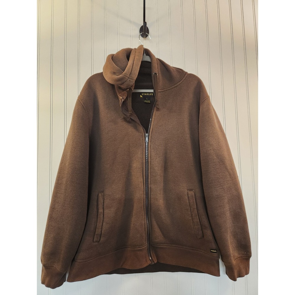 Stanley Mens Waffle Knit Sherpa Lined Full Zip Hoodie Brown‎ Work Jacket Large